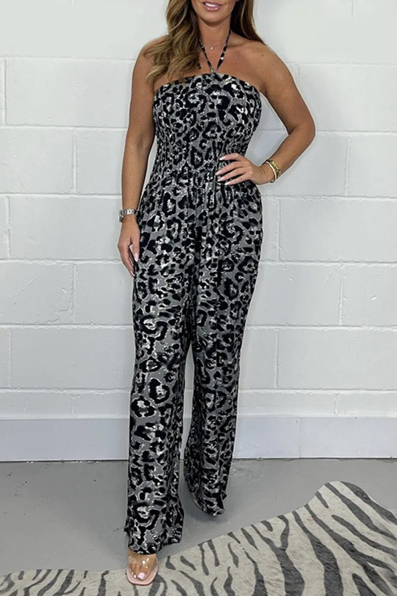 Blanca® | Sexy National Totem Print Patchwork Halter Loose Jumpsuits