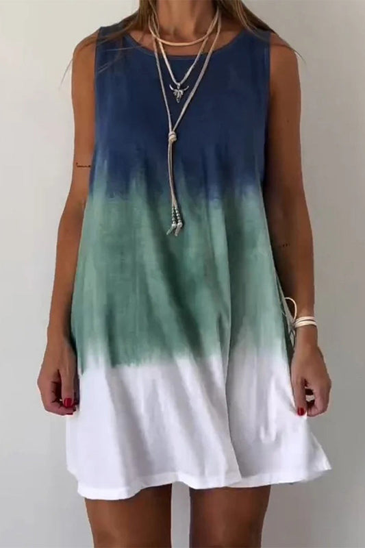 Bianca® | Casual tie-dye contrast gradient sleeveless dresses with O-neck