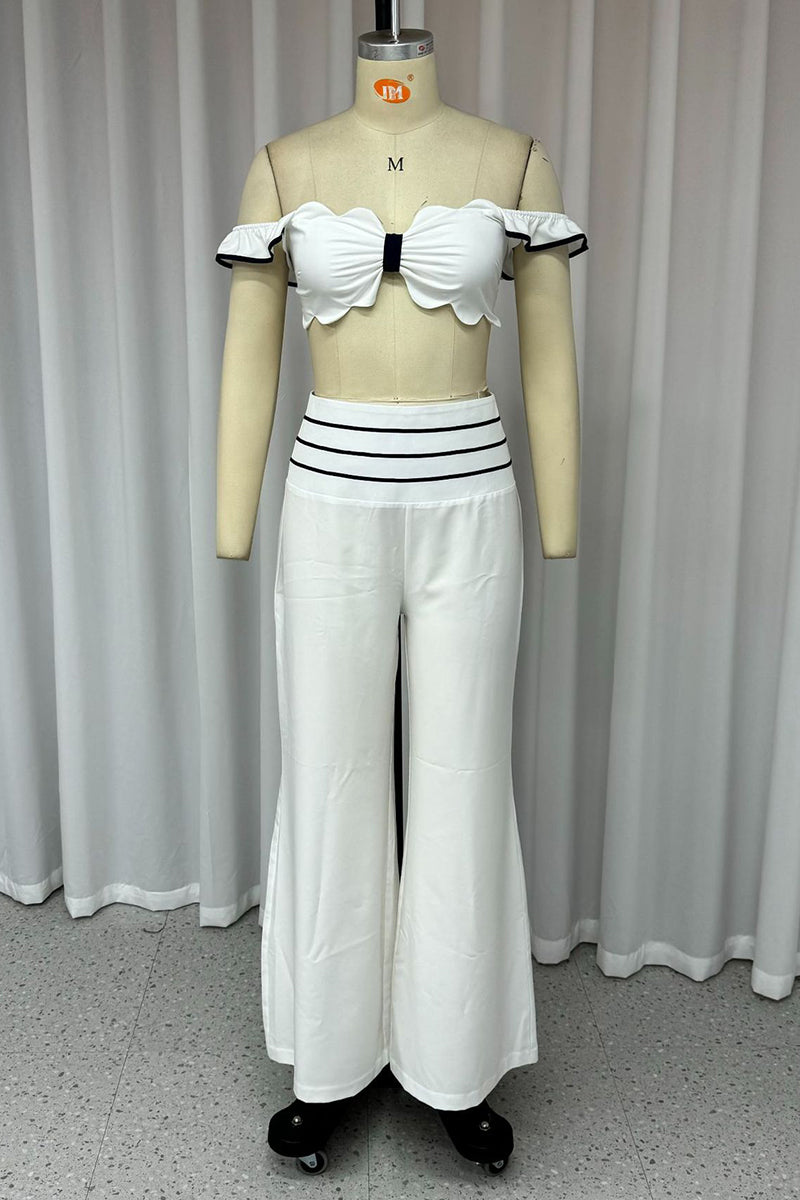 Brigida® | Elegant, simple, off-the-shoulder two-piece suit with a plain patchwork flounce