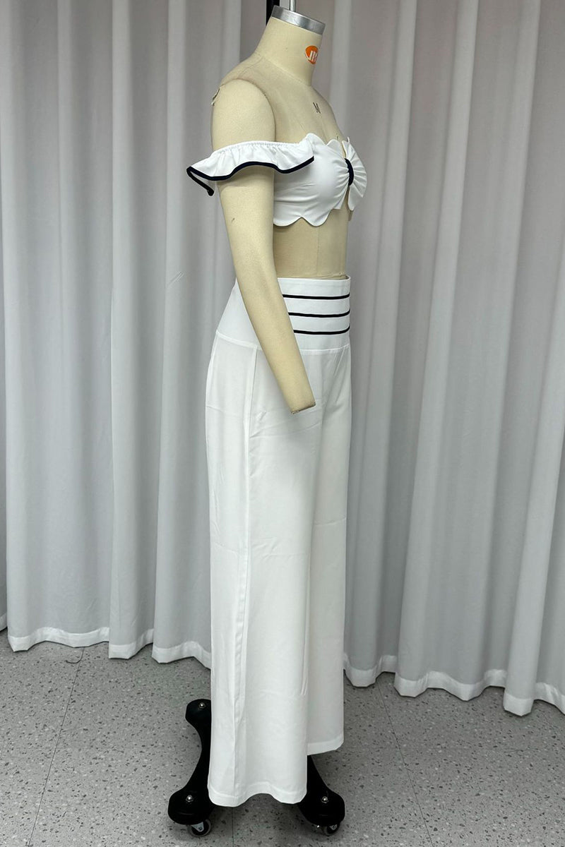 Brigida® | Elegant, simple, off-the-shoulder two-piece suit with a plain patchwork flounce