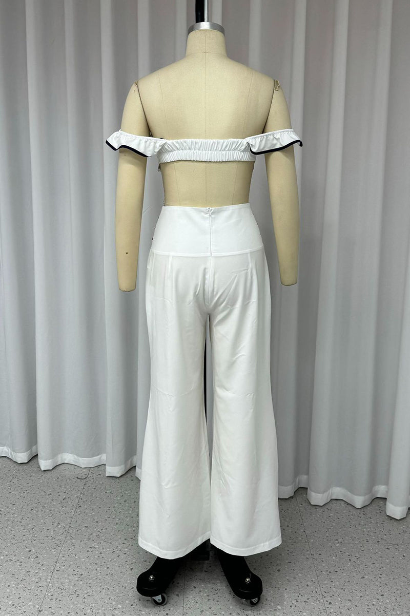 Brigida® | Elegant, simple, off-the-shoulder two-piece suit with a plain patchwork flounce