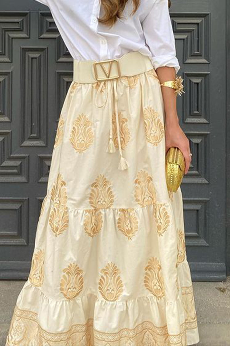 Antonella® | Elegant trousers with loose national totem print and high waist, type A positioning print