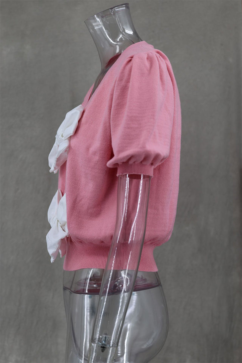 Begoña® | Casual everyday tops with plain bow decoration and V-neck