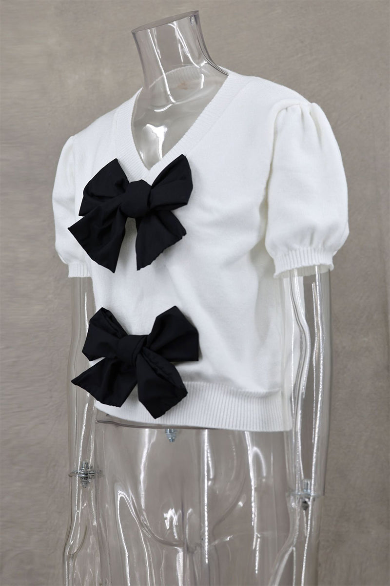 Begoña® | Casual everyday tops with plain bow decoration and V-neck