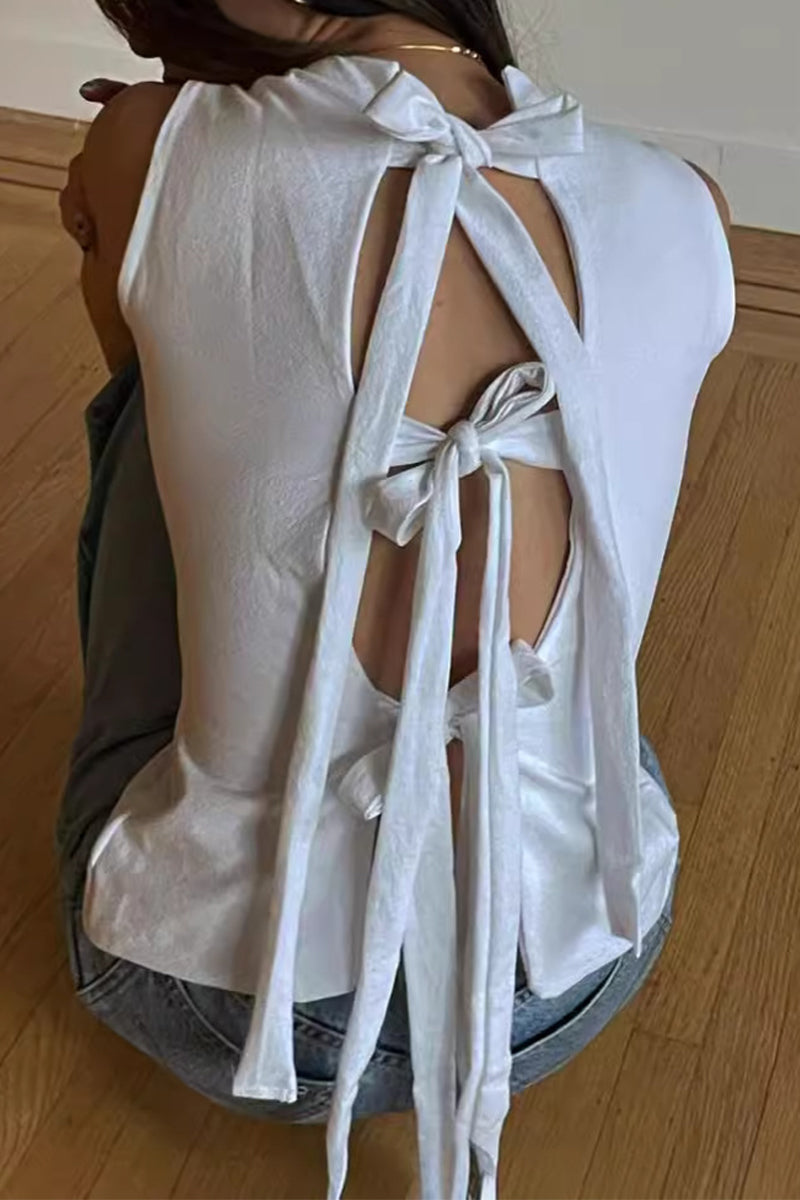 Alba® | Sexy solid color lace-up V-neck tops