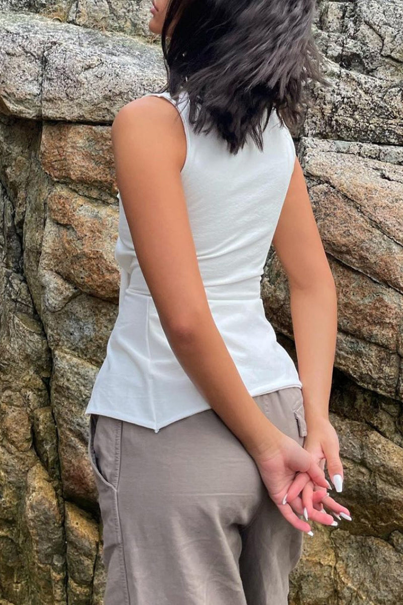 Alba® | Sexy solid color lace-up V-neck tops