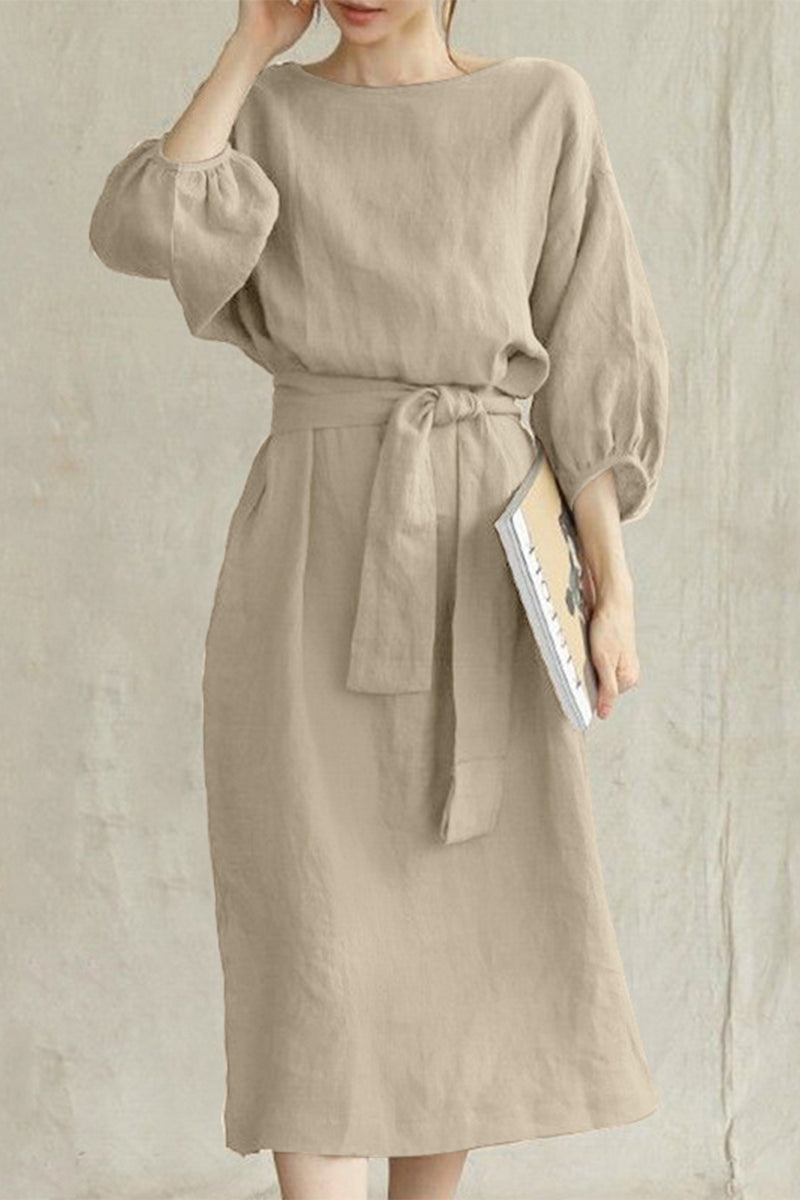 Beatrice® | Casual Half Sleeve Tie Waist Midi Dress