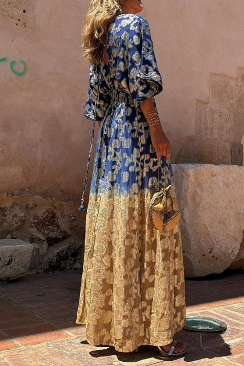 Adriana® | Casual daily loose jumpsuits with gradient print, bronzing pattern and V-neck