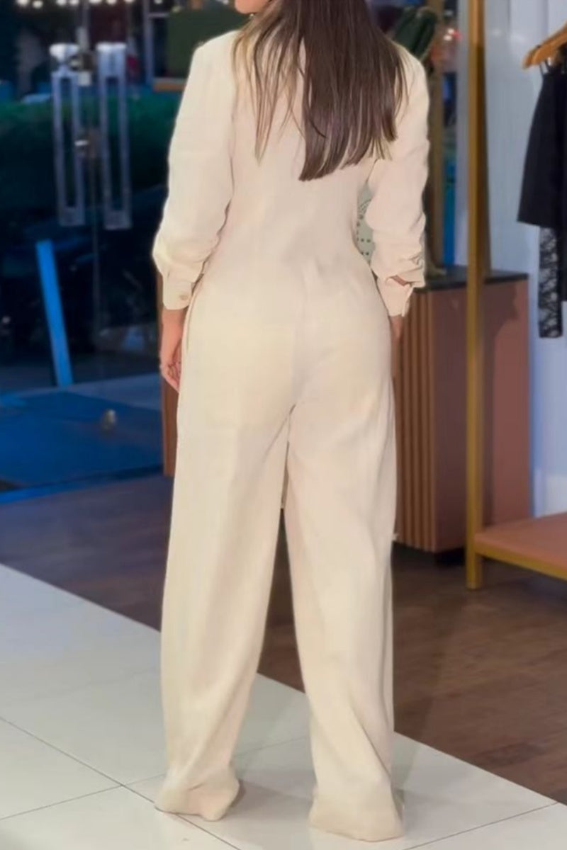 Annemarie® | Casual solid color regular jumpsuits with turn-down collar and pockets