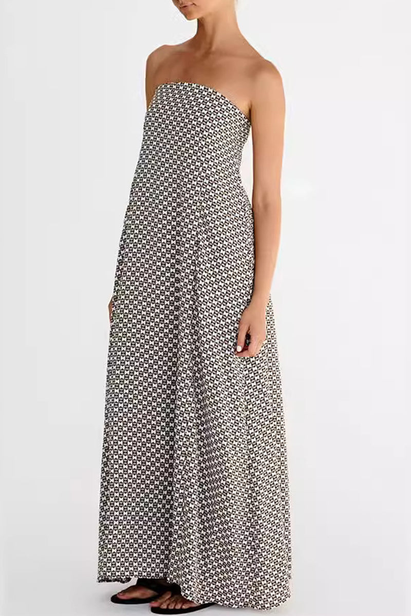 Elena® | Sexy geometric print street dress with zipper, strapless, strapless