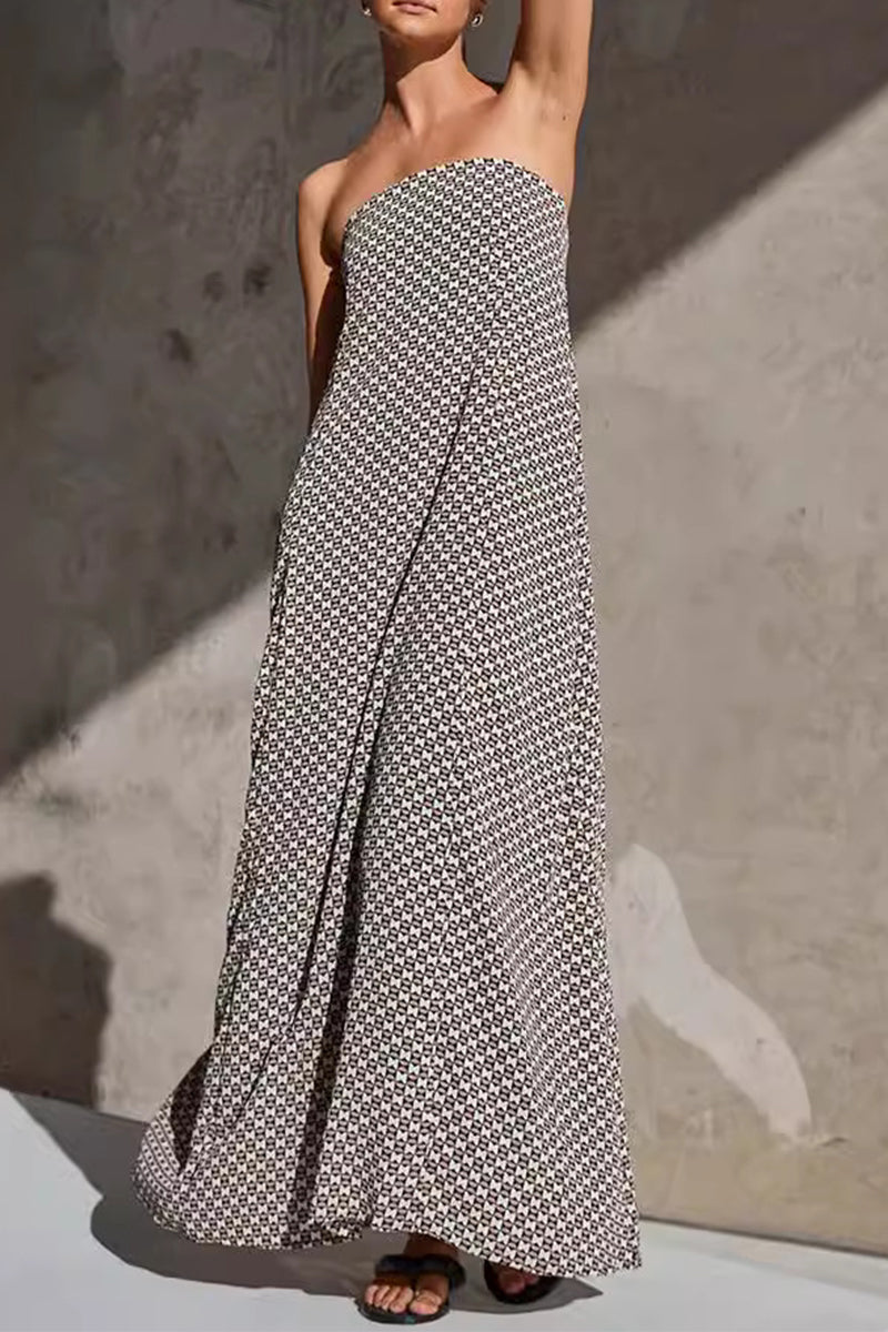 Elena® | Sexy geometric print street dress with zipper, strapless, strapless
