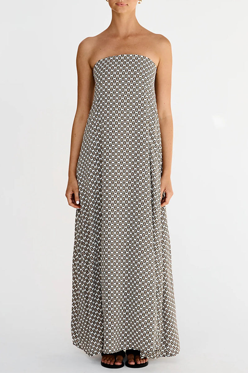 Elena® | Sexy geometric print street dress with zipper, strapless, strapless