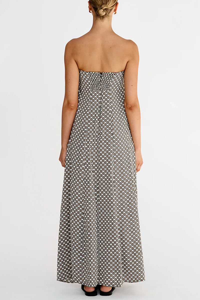 Elena® | Sexy geometric print street dress with zipper, strapless, strapless