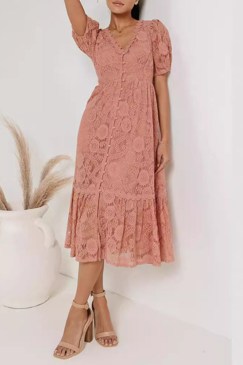 Caterina® | Elegant Short-Sleeved Lace Dress With V-Neckline