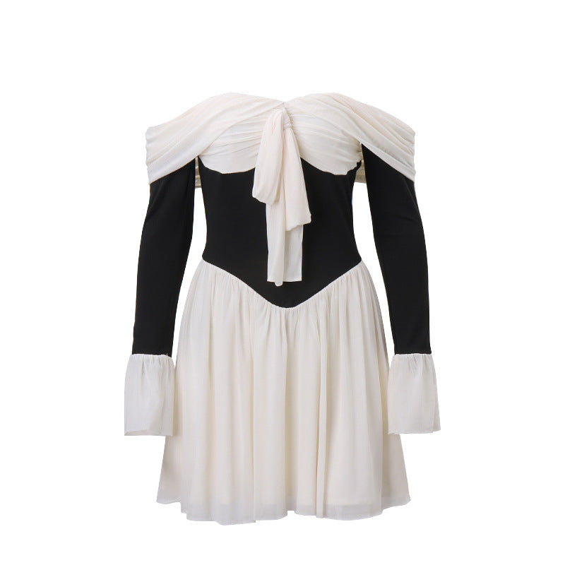 Calypso® | Women's Spring Summer Contrast Long Sleeve Casual Romantic Short Dress White Black