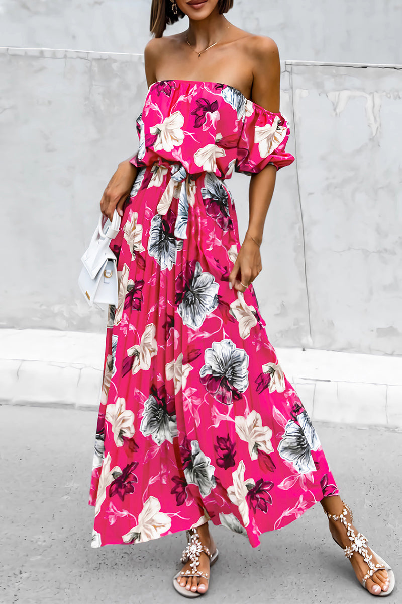 Alessia® | Elegant Off-The-Shoulder Floral Dress With Tie Waist