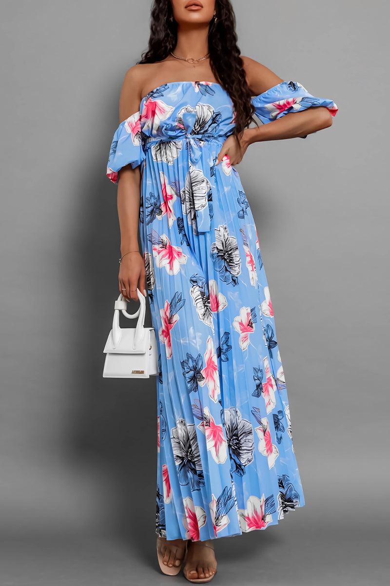 Alessia® | Elegant Off-The-Shoulder Floral Dress With Tie Waist
