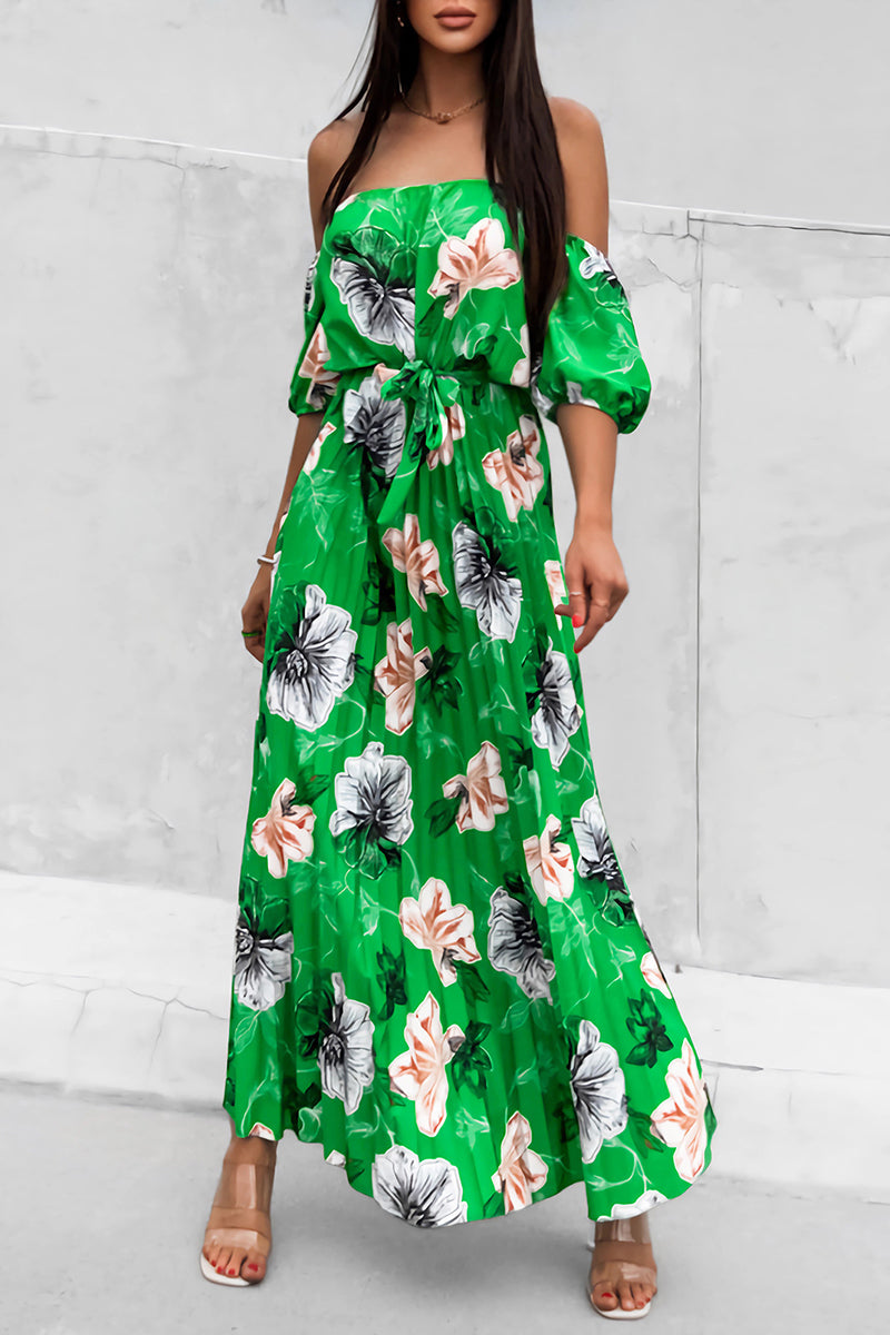 Alessia® | Elegant Off-The-Shoulder Floral Dress With Tie Waist