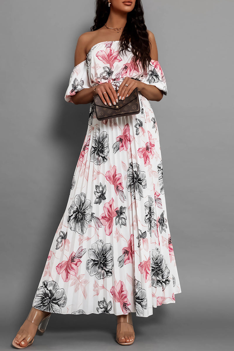 Alessia® | Elegant Off-The-Shoulder Floral Dress With Tie Waist