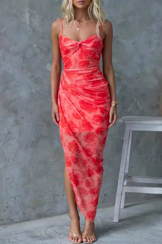 Diana® | Sexy Holiday Floral Slit Irregular Contrast Sling Dresses