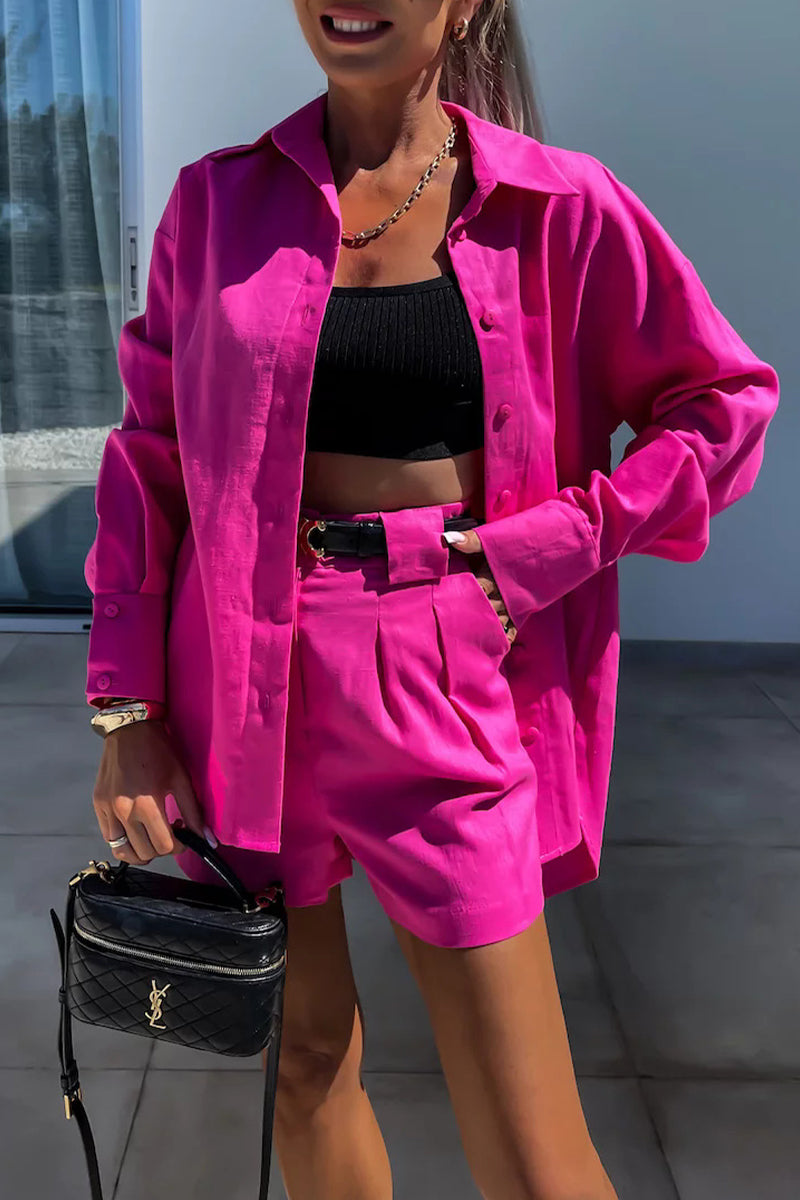 Diana® | Casual Solid Color Buttons Patchwork Turn-Down Collar Long Sleeve Two Piece (Without Belt) (3 Colors)