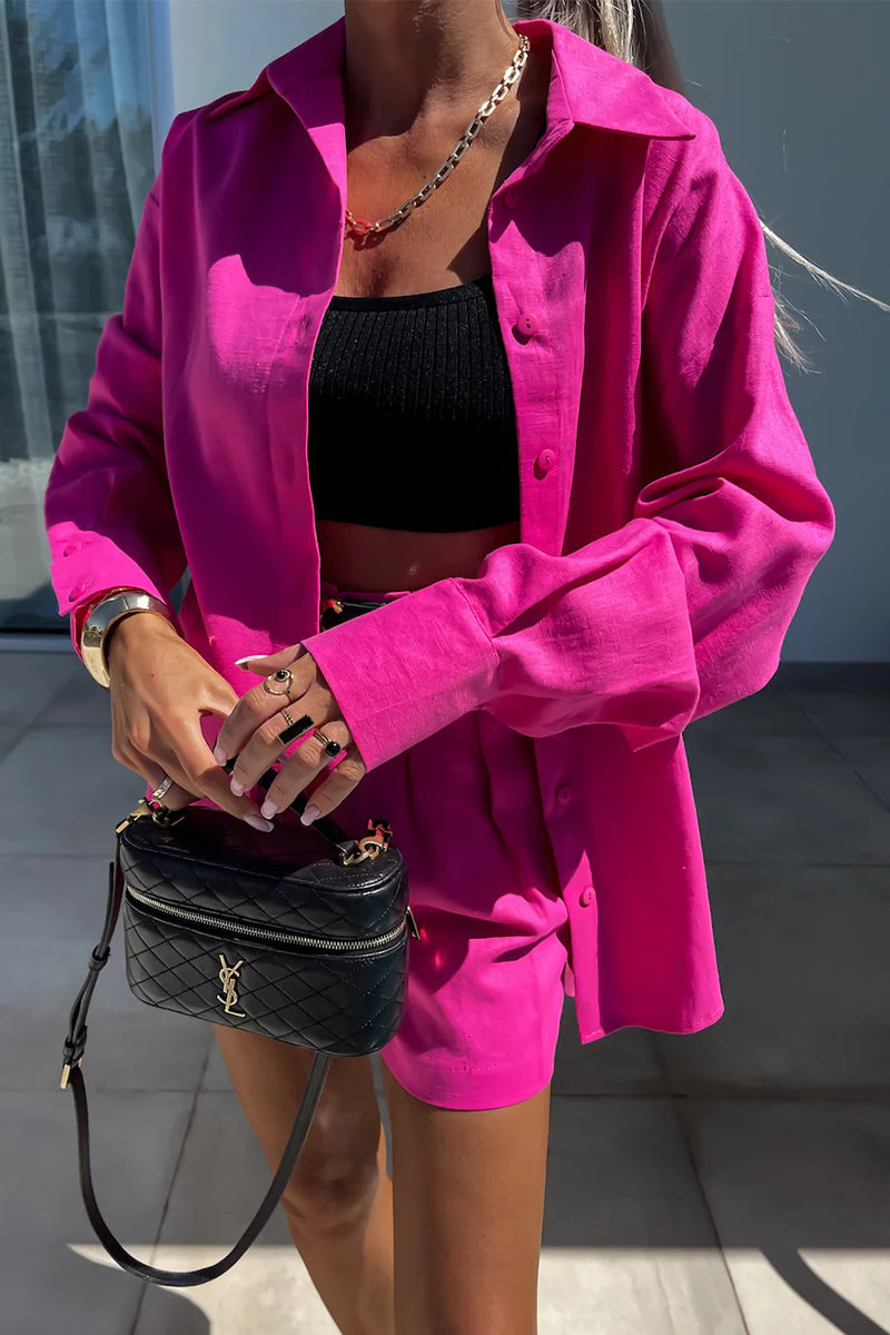 Diana® | Casual Solid Color Buttons Patchwork Turn-Down Collar Long Sleeve Two Piece (Without Belt) (3 Colors)