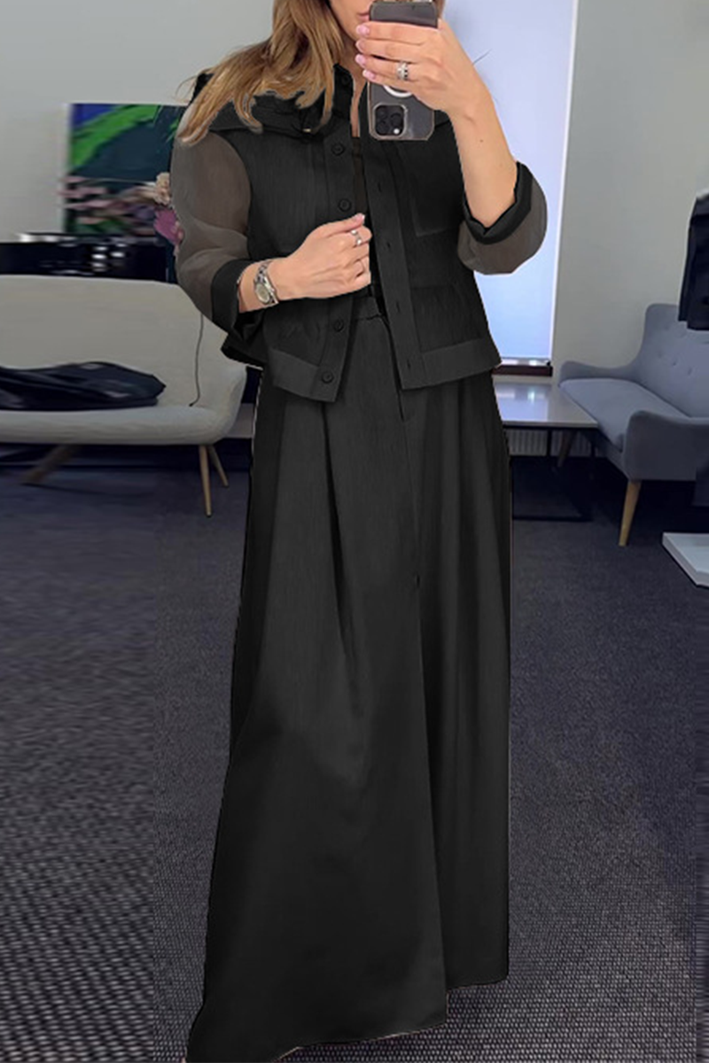 Brooke® | Elegant plain bag with turn-down collar and long sleeves, three-piece
