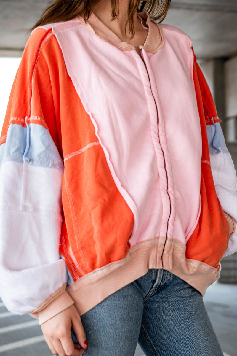 Brianna® | Casual O-neck street outerwear in a distressed color block patchwork design