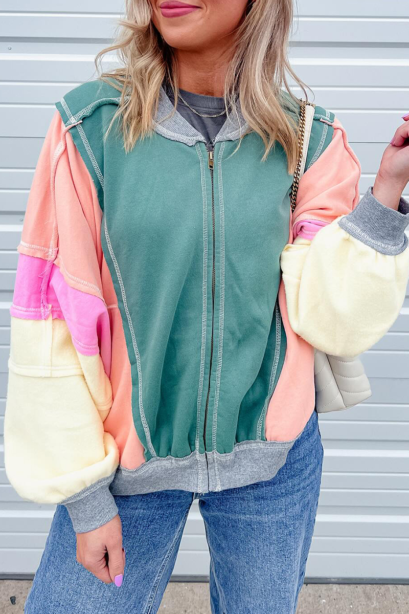 Brianna® | Casual O-neck street outerwear in a distressed color block patchwork design