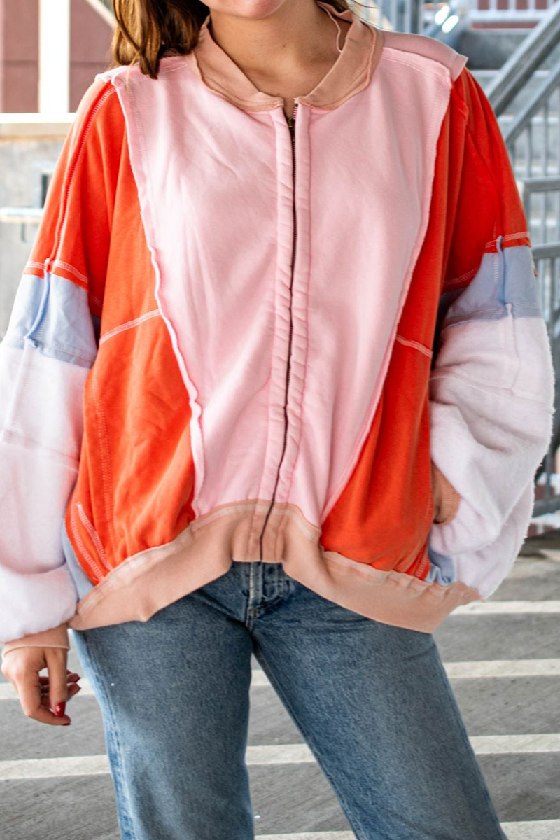 Brianna® | Casual O-neck street outerwear in a distressed color block patchwork design