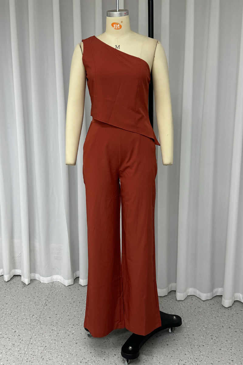 Angela® | Street daily solid color pocket irregular slanted collar sleeveless two-piece