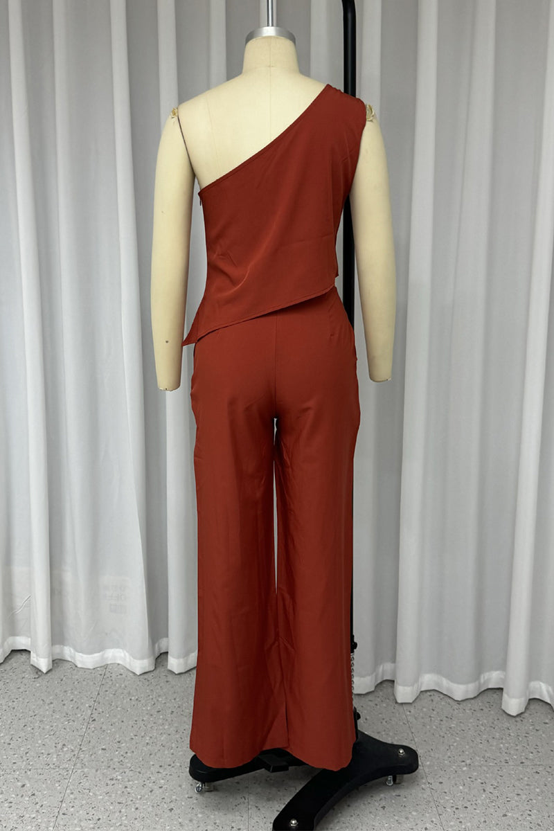 Angela® | Street daily solid color pocket irregular slanted collar sleeveless two-piece