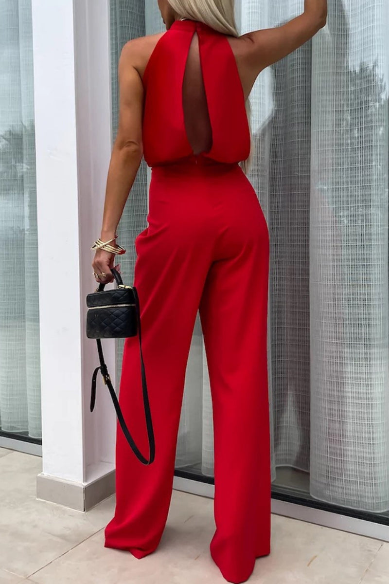 Daria® | Casual Solid Color Hollow Out Patchwork Half Turtleneck Regular Fit Jumpsuits (4 Colors)