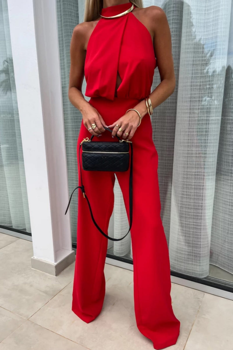 Daria® | Casual Solid Color Hollow Out Patchwork Half Turtleneck Regular Fit Jumpsuits (4 Colors)
