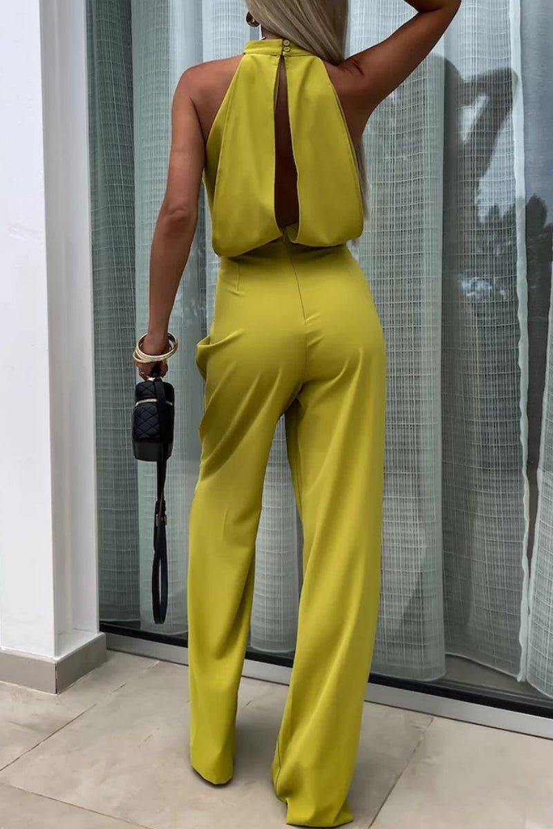 Daria® | Casual Solid Color Hollow Out Patchwork Half Turtleneck Regular Fit Jumpsuits (4 Colors)