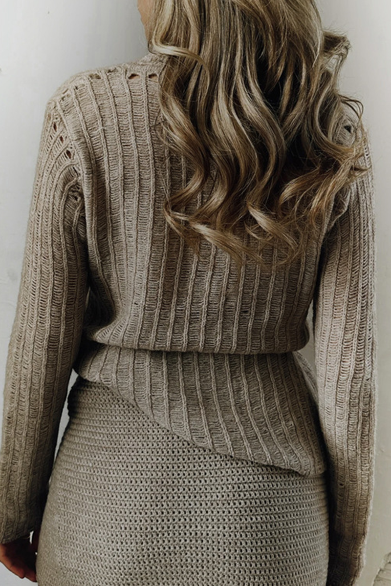 Alicia® | Casual solid color sweaters with hollowed out distressed buttons and turn down collar