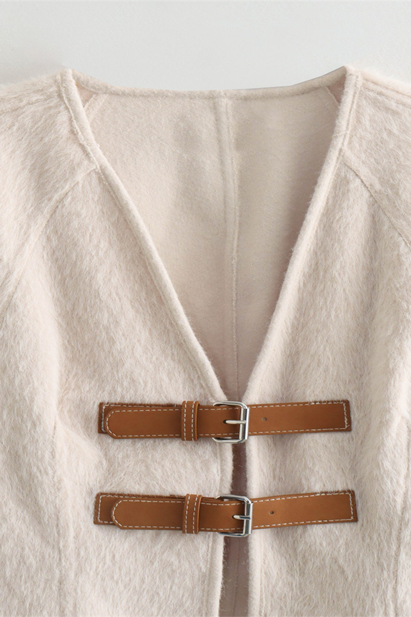 Ariadna® | Casual solid color patchwork V-neck outerwear