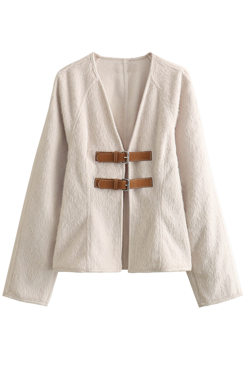 Ariadna® | Casual solid color patchwork V-neck outerwear
