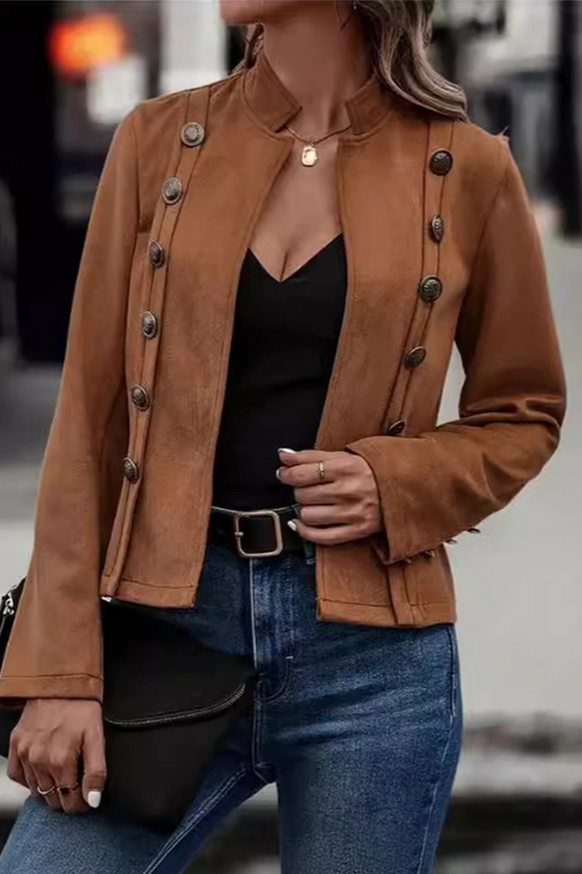 Augusta® | Casual Street Solid Color Buttons Patchwork Half A Turtleneck Outerwear