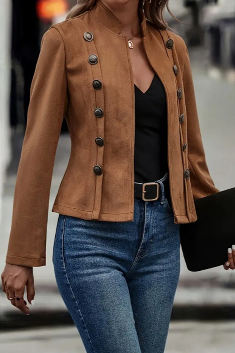 Augusta® | Casual Street Solid Color Buttons Patchwork Half A Turtleneck Outerwear