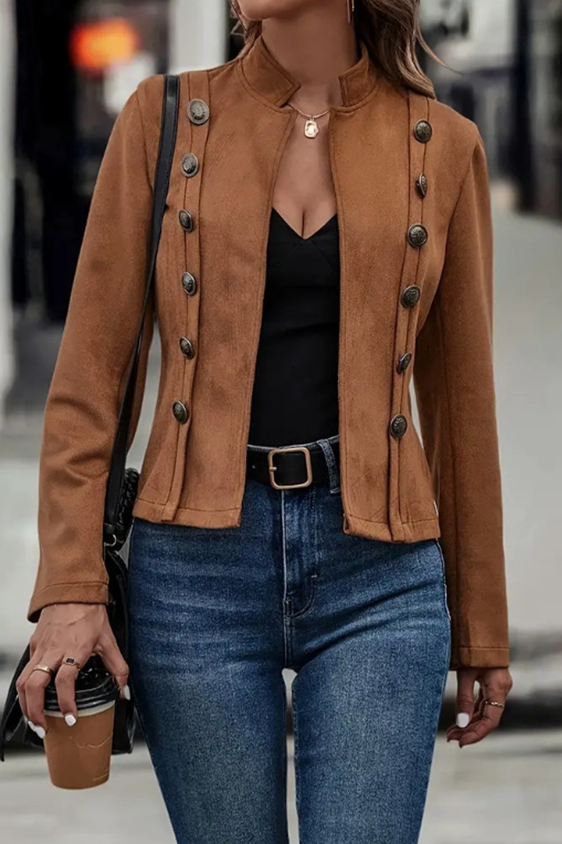 Augusta® | Casual Street Solid Color Buttons Patchwork Half A Turtleneck Outerwear