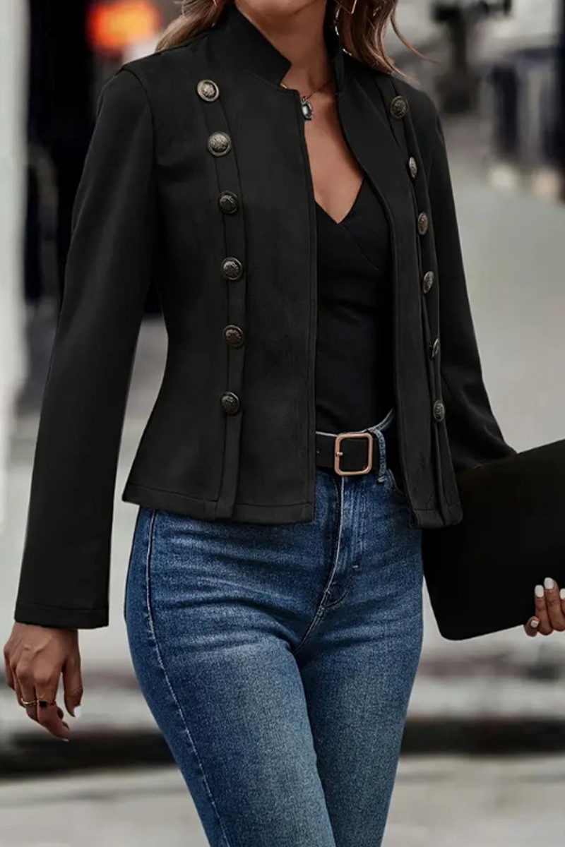 Augusta® | Casual Street Solid Color Buttons Patchwork Half A Turtleneck Outerwear