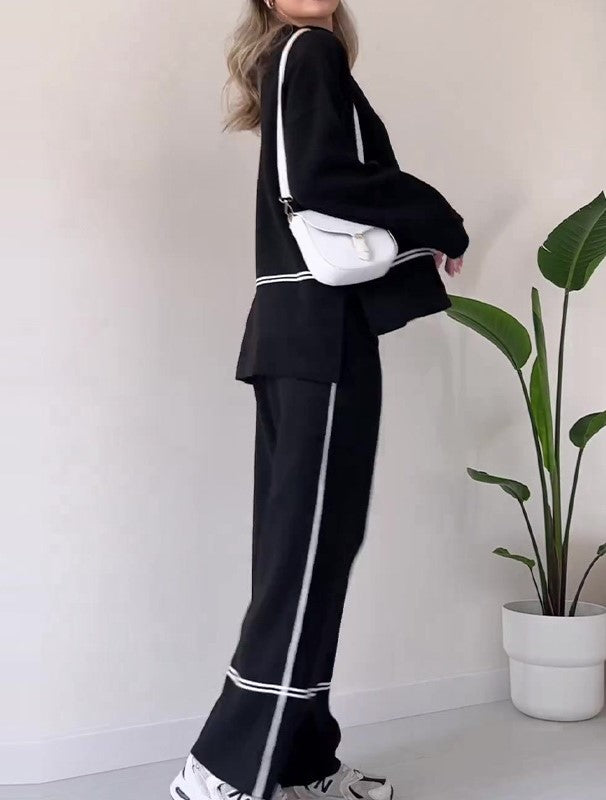 Elara® | Women Spring Summer Solid Color Casual Top Comfortable Design Suit Loose Two-Piece Set Sweater and Pants