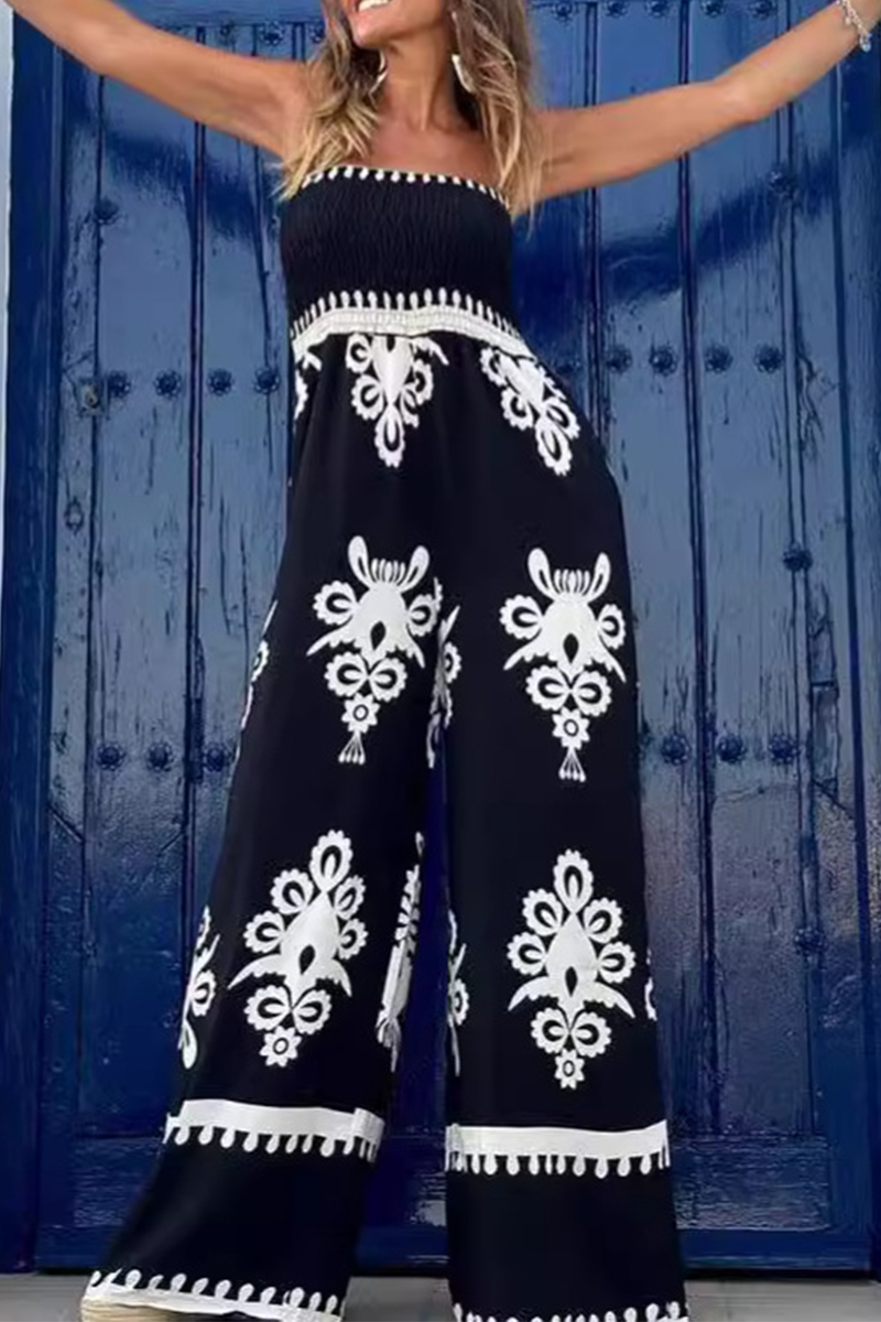 Cora® | Sexy strapless loose jumpsuit with geometric print and pocket