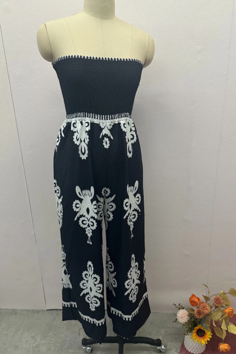 Cora® | Sexy strapless loose jumpsuit with geometric print and pocket