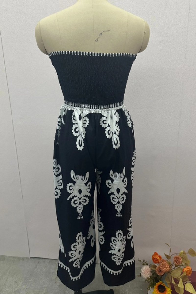 Cora® | Sexy strapless loose jumpsuit with geometric print and pocket