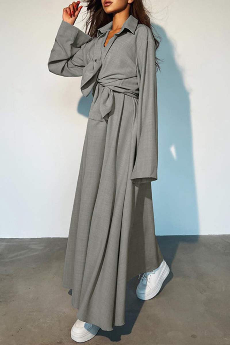 Barbara® | Casual daily solid color patchwork turn-down collar long sleeve two piece