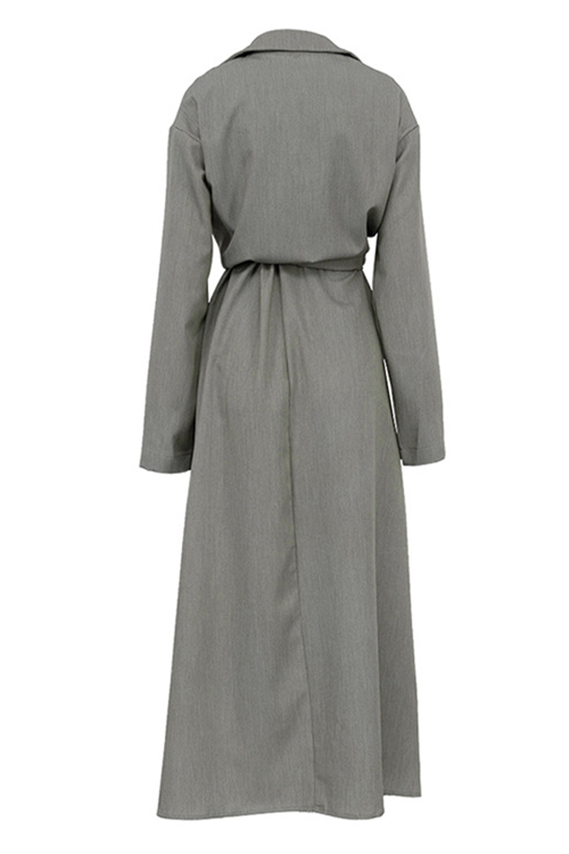 Barbara® | Casual daily solid color patchwork turn-down collar long sleeve two piece