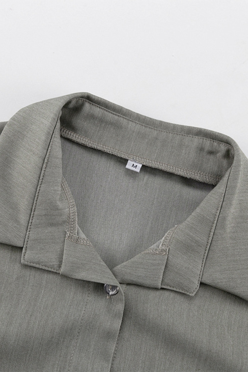Barbara® | Casual daily solid color patchwork turn-down collar long sleeve two piece