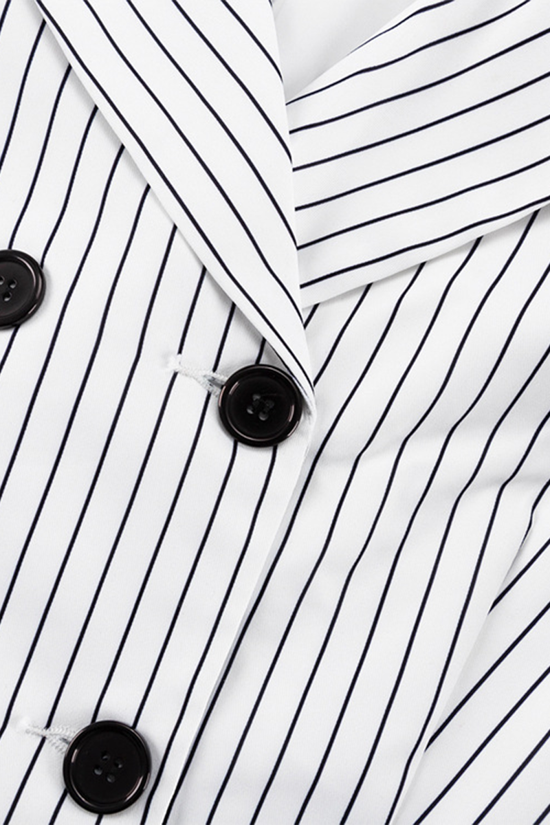 Bea® | Street elegant stripe print, buttons, slit, contrast, reversible collar, long sleeves, two piece